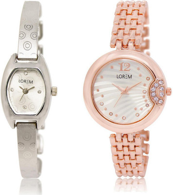 

LOREM FZ-219-228 COMBO White Round & Contemporary Girl's Metal Bracelet Watch - For Women