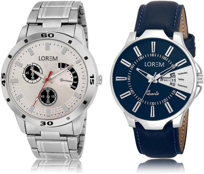 

LOREM Watch-23-101 COMBO Silver Round Boy's Leather & Metal Bracelet Hybrid Watch - For Men