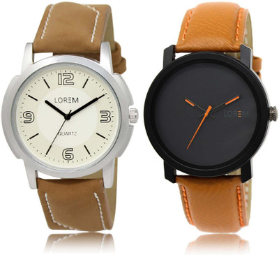 

LOREM SR-16-20 Attractive Black & White Round Boy's Leather Watch - For Men