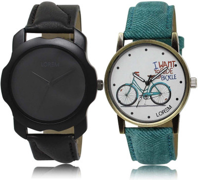 

LOREM SR-22-229 Attractive White & Black Round Boy's & Girl's Leather Watch - For Men & Women