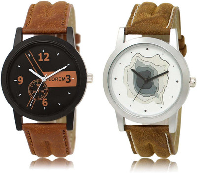 

LOREM SR-1-9 Attractive White & Black Round Boy's Leather Watch - For Men