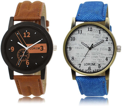 LOREM watch-1-28 Designer White & Black Round Boy's Leather Watch - For Men