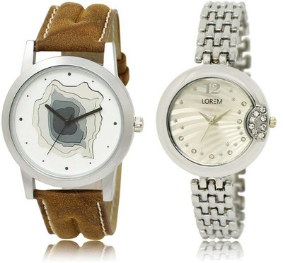 

LOREM SR-9-227 Attractive Silver & White Round Boy's & Girl's Metal Bracelet & Leather Watch - For Men & Women