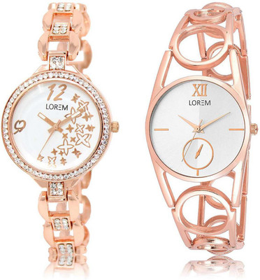 

LOREM Watch-210-213 Designer Silver & White Round Girl's Metal Bracelet Watch - For Women