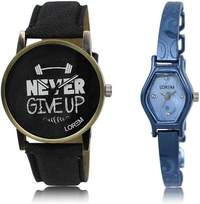 

LOREM 27-218 COMBO Blue & Black Contemporary & Round Boy's & Girl's Metal Bracelet & Leather Watch - For Men & Women