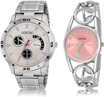 

LOREM Watch-101-233 Designer Pink & Silver Round Boy's & Girl's Metal Bracelet Watch - For Men & Women
