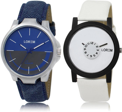 

LOREM Watch-24-26 COMBO White & Blue Round Boy's Leather Watch - For Men