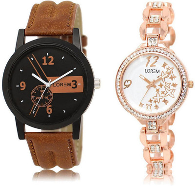 

LOREM FZ-1-210 COMBO White & Black Round Boy's & Girl's Metal Bracelet & Leather Watch - For Men & Women