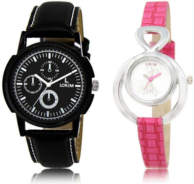 

LOREM Watch-13-205 Designer Silver & Black Round Boy's & Girl's Leather Watch - For Men & Women