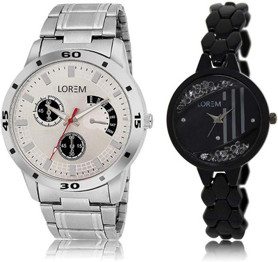 

LOREM SR-101-221 Attractive Black & Silver Round Boy's & Girl's Metal Bracelet Watch - For Men & Women