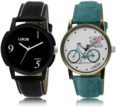 

LOREM watch6-229 Designer White & Black Round Boy's & Girl's Leather Watch - For Men & Women