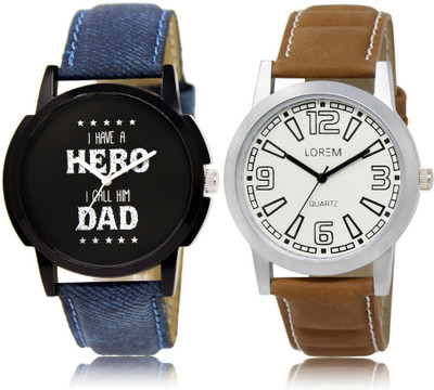 LOREM FZ-7-15 COMBO White & Black Round Boy's Leather Watch - For Men
