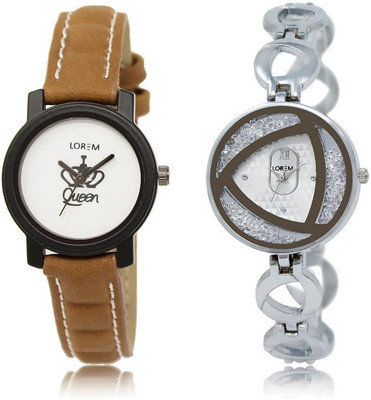 

LOREM FZ-209-240 COMBO Silver & White Round Girl's Metal Bracelet & Leather Watch - For Women