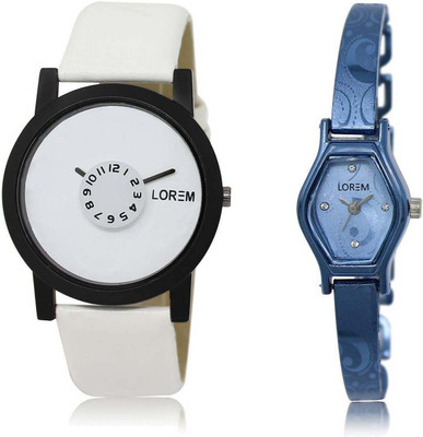 

LOREM OM-26-218 Designer Blue & White Contemporary & Round Boy's & Girl's Metal Bracelet & Leather Watch - For Men & Women