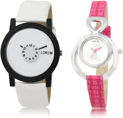 

LOREM OM-26-205 Designer Silver & White Round Boy's & Girl's Leather Watch - For Men & Women