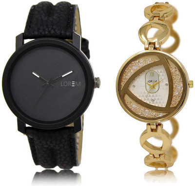 

LOREM OM-21-239 Designer Silver & Black Round Boy's & Girl's Metal Bracelet & Leather Watch - For Men & Women