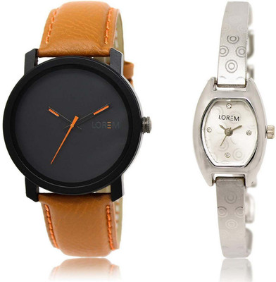 

LOREM Watch-20-219 Designer Silver & Black Contemporary & Round Boy's & Girl's Metal Bracelet & Leather Watch - For Men & Women