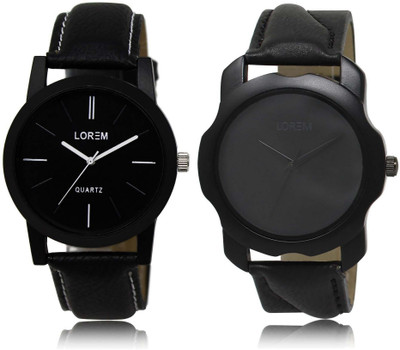 

LOREM watch5-22 Designer Black Round Boy's Leather Watch - For Men
