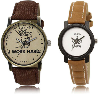 

LOREM OM-29-209 Designer White & Grey Round Boy's & Girl's Leather Watch - For Men & Women