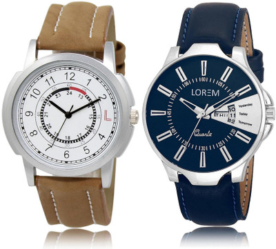 

LOREM watch-17-23 COMBO Silver & White Round Boy's Leather Watch - For Men