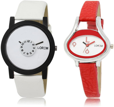 LOREM Watch-26-206 COMBO White Oval & Round Boy's & Girl's Leather Watch - For Men & Women