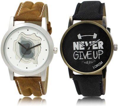 

LOREM OM-9-27 Designer Black & White Round Boy's Leather Watch - For Men