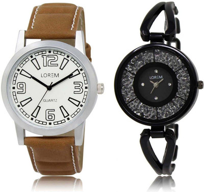 

LOREM Watch-15-211 Designer Black & White Round Boy's & Girl's Metal Bracelet & Leather Watch - For Men & Women