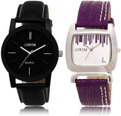 

LOREM WATCH-5-207 Designer White & Black Round Boy's & Girl's Leather Watch - For Men & Women