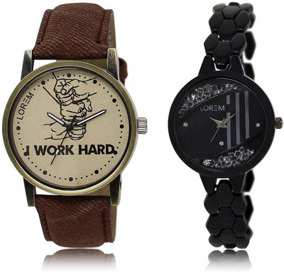 

LOREM watch29-221 Designer Black & Grey Round Boy's & Girl's Metal Bracelet & Leather Watch - For Men & Women