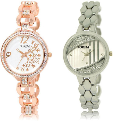 

LOREM watch-210-223 COMBO Silver & White Round Girl's Metal Bracelet Watch - For Women