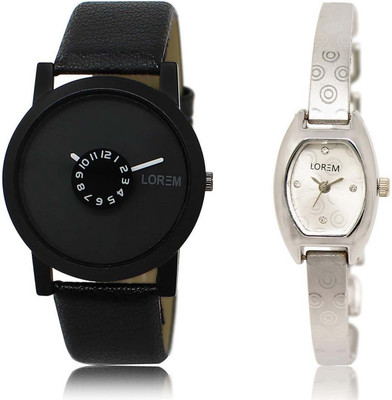 

LOREM Watch-25-219 Designer Silver & Black Contemporary & Round Boy's & Girl's Metal Bracelet & Leather Watch - For Men & Women