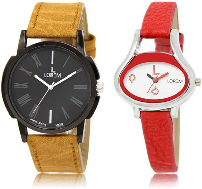 

LOREM watch19-206 Designer White & Black Oval & Round Boy's & Girl's Leather Watch - For Men & Women