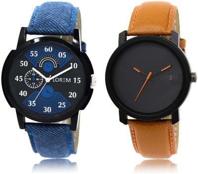 LOREM SR-2-20 Attractive Black Round Boy's Leather Watch - For Men