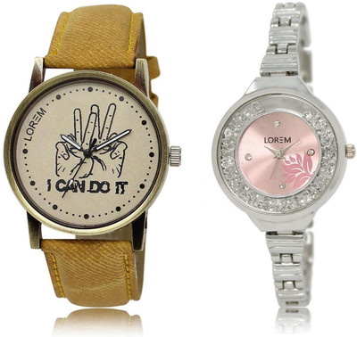 

LOREM Watch-30-226 COMBO Pink & Grey Round Boy's & Girl's Metal Bracelet & Leather Watch - For Men & Women