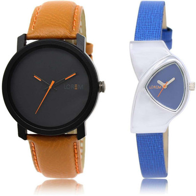 

LOREM SR-20-208 Attractive Blue & Black Triangle & Round Boy's & Girl's Leather Watch - For Men & Women