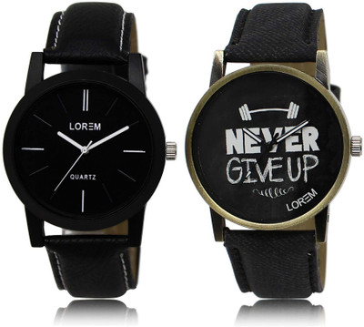 

LOREM OM-5-27 Designer Black Round Boy's Leather Watch - For Men