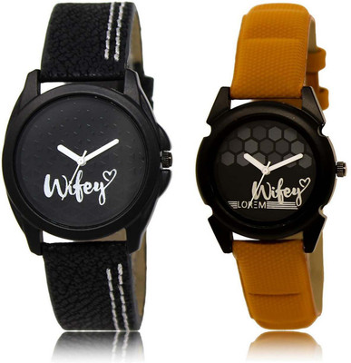 

LOREM watch234-235 Designer Black Round Girl's Leather Watch - For Women