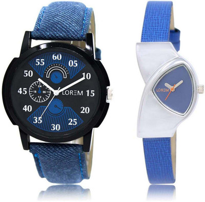 

LOREM SR-2-208 Attractive Blue & Black Triangle & Round Boy's & Girl's Leather Watch - For Men & Women