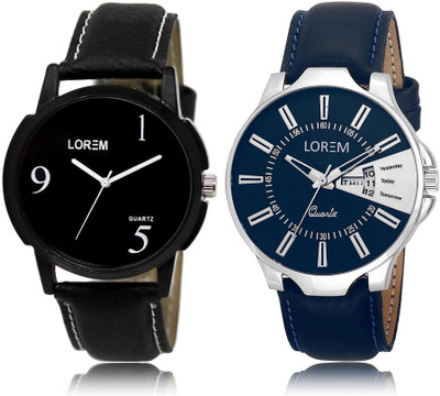 LOREM Silver & Black Round Boy's Leather Analog Watch  - For Men