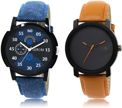 

LOREM OM-2-20 Designer Black Round Boy's Leather Watch - For Men