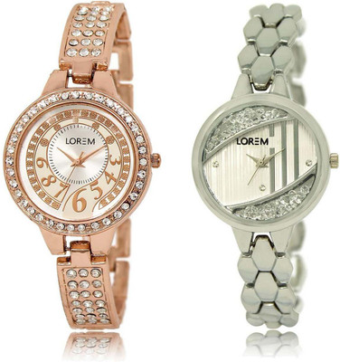 

LOREM watch-216-223 Designer White Round Girl's Metal Bracelet Watch - For Women