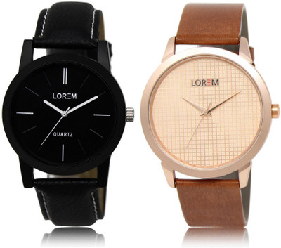 

LOREM 5-34 COMBO Rose Gold & Black Round Boy's Leather Watch - For Men