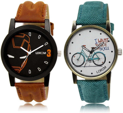 

LOREM OM-4-229 Designer White & Black Round Boy's & Girl's Leather Watch - For Men & Women