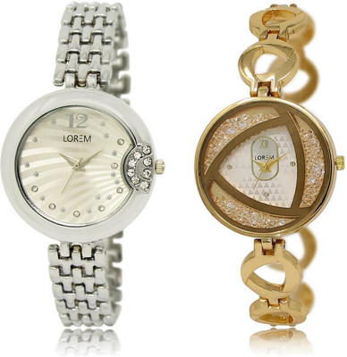 

LOREM watch227-239 COMBO White Round Girl's Metal Bracelet Watch - For Women