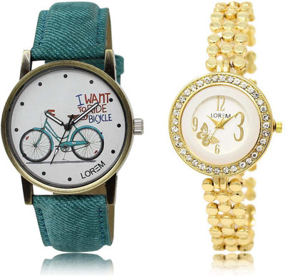 

LOREM Watch-203-229 Designer Multicolor Round Girl's Metal Bracelet & Leather Watch - For Women