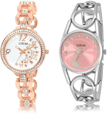

LOREM watch-210-233 Designer Pink & White Round Girl's Metal Bracelet Watch - For Women