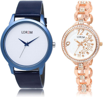 

LOREM Watch-33-210 Designer White Round Boy's & Girl's Metal Bracelet & Leather Watch - For Men & Women