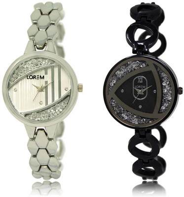 

LOREM Watch-223-237 Designer White Round Girl's Metal Bracelet Watch - For Women