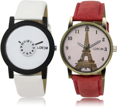 

LOREM SR-26-230 Attractive White Round Boy's & Girl's Leather Watch - For Men & Women