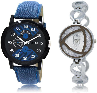 

LOREM FZ-2-240 COMBO Silver & Black Round Boy's & Girl's Metal Bracelet & Leather Watch - For Men & Women